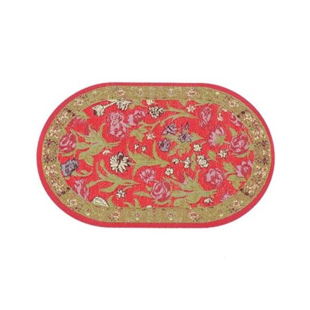 Nukkekodin minikokoinen kudottu matto PUNAINEN&VIHREÄ OVAALI OVAALI