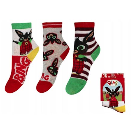 3 kpl Bing-sukat punaiset/harmaat/raidalliset