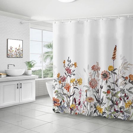 Suihkuverho, homeenkestävä, vedenpitävä, polyesterikangas, kukka-aihe, kasvi, 180 x 180 cm