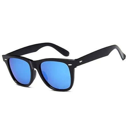 Sorte Wayfarer-solbriller med blå spejlglas
