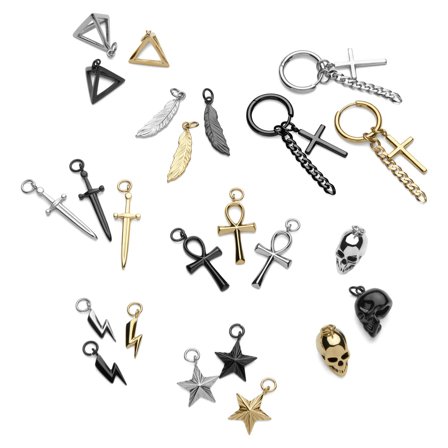 Lot de 3 boucles d'oreilles et 27 pendentifs pour hommes - Boucles d'oreille avec pendentif