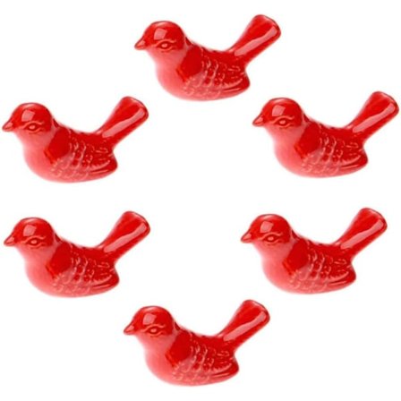 Sæt af 6 (Røde) Keramiske Fugle Skuffegreb - Søde Skabshåndtag, D