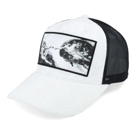 Calza Pennello - Vit trucker Keps - Creation Of Adam Velvet White/Black A-frame @ Hatstore