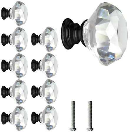 10 stk. 3 cm Skabshåndtag Gennemsigtige Skuffeknopper Krystal