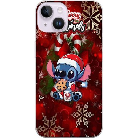 Kompatibel Mobilcover til Apple iPhone 15 Stitch juletema med cookie og julemand kostume glædelig jul sød festlig kawaii ferie rød baggrundskunst