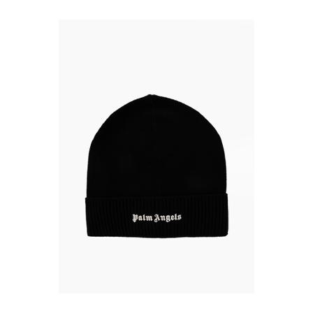 Palm Angels, Cotton beanie with logo Zwart, Heren, Maat:ONE Size,Katoen