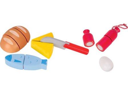 Lekmat i trä 6 delar med kardborre - Lyreco - Skola och förskola - Lekmaterial - Kök och matlek