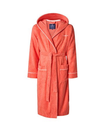 Lexington Unisex cotton blend hoodie robe with piping, coral