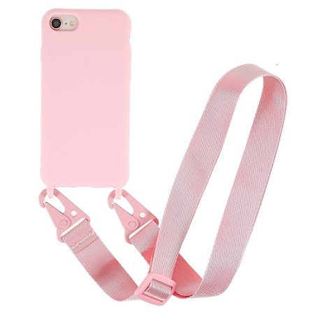 Ohut TPU-kotelo, jossa on mattapinta ja säädettävä hihna iPhone SE (2022) / SE 2020 / 8 / 7 - Pinkki