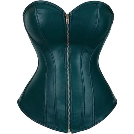 UN Dam Faux Läder Korsett Topp Steampunk Korsetter Dragkedja Bustier Piratdräkt Mörkgrön X-Large