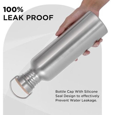 Ruostumattomasta teräksestä valmistettu juomapullo 750 ml, hopeinen urheilupullo aikuisille