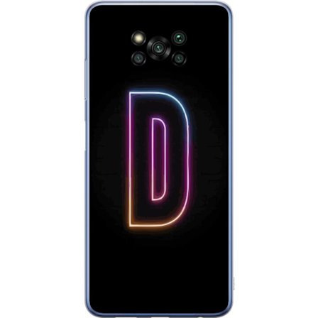 Kompatibel Mobilcover til Xiaomi Xiaomi Poco X3 Pro Minimalistisk neonbogstav D i farveskiftende lys mod sort baggrund i moderne digital design