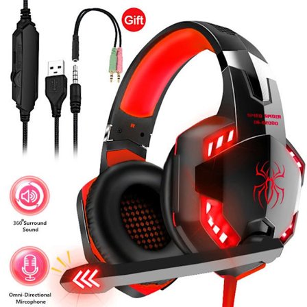 Gaming Headset Over-Ear med Mikrofon, Kablede Hovedtelefoner til PC PS4 Xbox Rød