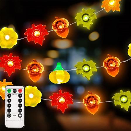 Høstdekorasjon for hjemmet - Lyslenke, Thanksgiving, Halloween, Jul, Bursdag, Høstdekorasjon Utendørs Innendørs, 10 fot 30 LED 3D Gresskar Lønner 