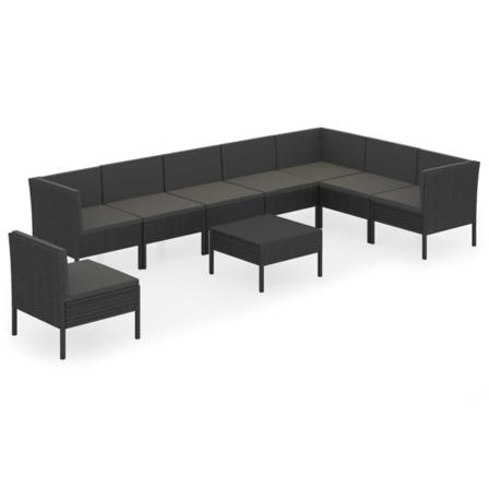 Vidaxl Loungegrupp För Trädgården Med Dynor 9 Delar Konstrotting Svart