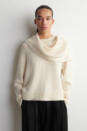 COS Women's Layered Shawl Merino Cashmere Jumper in White