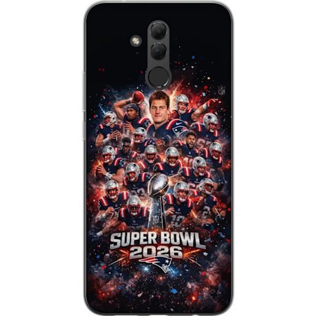 Yhteensopiva Puhelinkuori Huawei Mate 20 lite Super Bowl 2026 juliste, jossa New England Patriots ja NFL-mestaruuspalkinto räjähtävän urheilullisessa