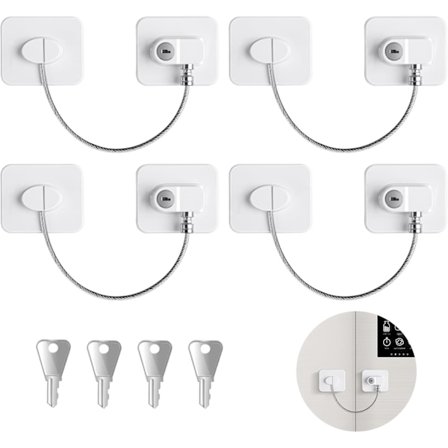 4 STK. Vindueslåse til børnesikring, Skabslåse til børnesikring, Vindueslåse til børnesikring med stærkt klæbemiddel til vindueslåse