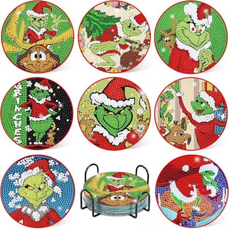 8 kpl Joulun timanttimaalausalustan sarja pidikkeellä, DIY timanttitaide alustan sarja yhteensopiva aikuisten ja lasten kanssa, maalaa timanteilla 
