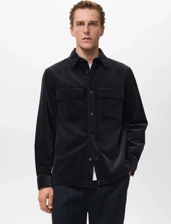 Mango Corduroy Overshirt With Pockets - Navy - M