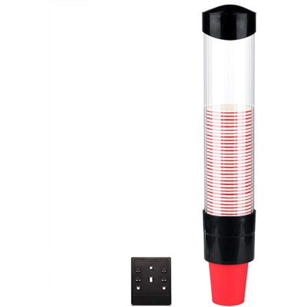 Vannkoppdispenser Veggmontert Ett-trykks Knapp Koppdispenser Støvtett Plastholder for Papir Plastkopper Biologisk Nedbrytbare (Svart)