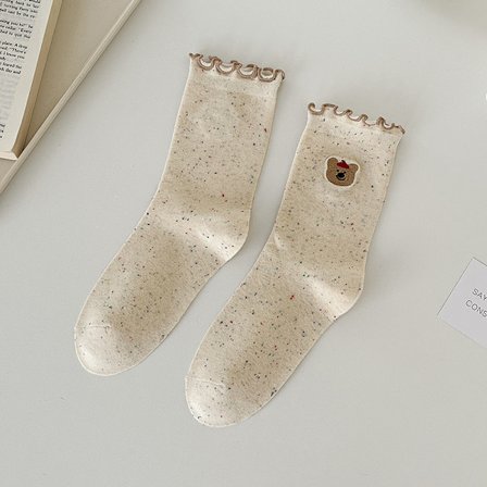 3 par Höst och Vinter Nya Söta Strumpor Barns Mellanhöga Strumpor Ins Tide 70% Bomull Strumpor Dam Öronformad Spets Pile Strumpor