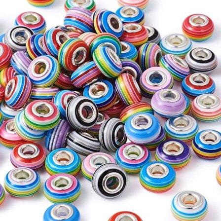 100st Rainbow Stripe European Beads Large Hole Beads Resin