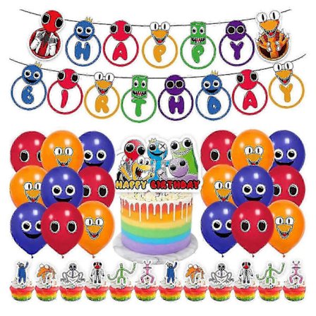 Regnbue Fødselsdagsfestartikler Blå Venner Festdekoration Til Dreng Sæt Inkluderer Regnbue Ven Banner Balloner Cupcake Toppers Kage Topper [DB]