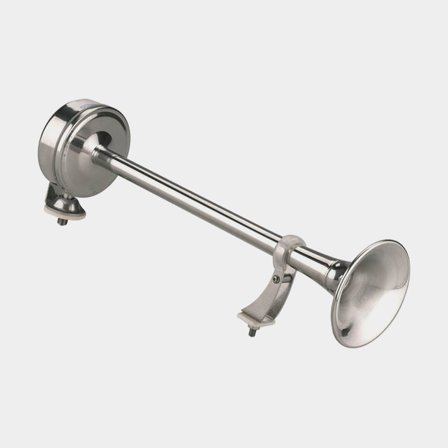 Marco trumpet signalhorn enkel 24V i rostfritt stål, 119dB ljudstyrka, 400mm längd för båt och fordon, silver