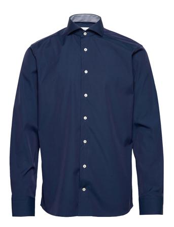 Navy Poplin Shirt – Micro Print Details Blue Eton