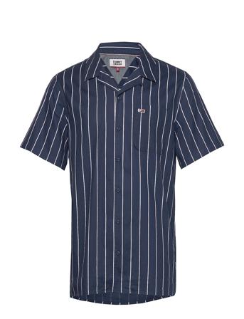 Tjm Printed Stripe Camp Shirt Blue Tommy Jeans