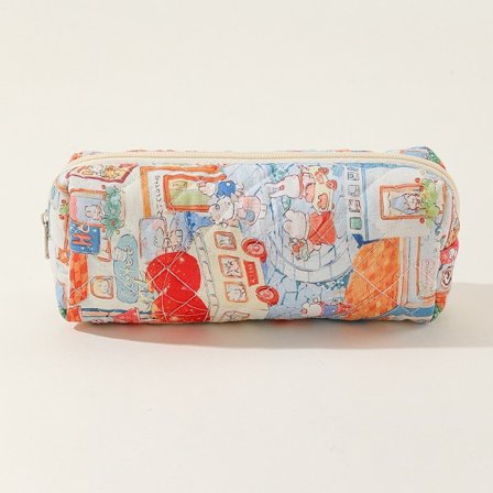 Blomstret quiltet bomuldstaske Cartoon College Penalhus 03 03