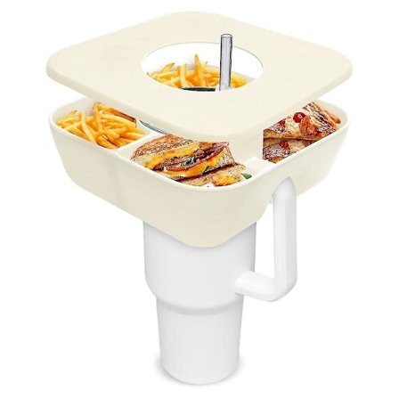 Snackskål med lock, återanvändbar snackring för 40 oz med handtag, snacksbricka för