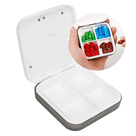 Bärbar medicinlåda med timer Smart medicinorganisatör med klockvibrationspåminnelse 4 stora fack Medicinskåpa Grå