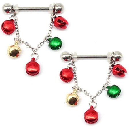 14G Jingle Bell Dangle Nännikorut Ruostumattomasta teräksestä valmistetut vannekorvakorut Nänni Kielikoru