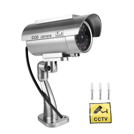 Simuleringskamera med Solenergi för Utomhusövervakning - Falskt Kamera Dummy Cam med LED-Ljus Silver