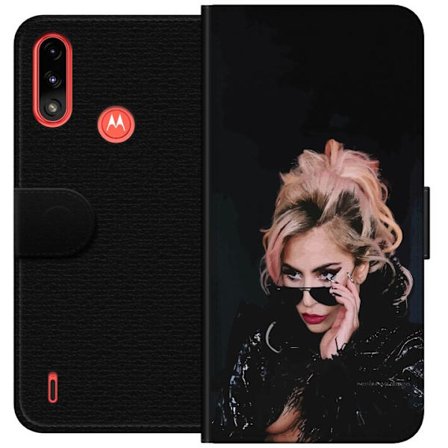 Kompatibelt Lommeboketui til Motorola Moto E7 Power Lady Gaga portrett med solbriller og dramatisk sminke i mørk glamorøs stil