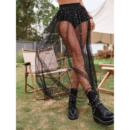 2 i 1 Galaxy Mesh Kjol Maxiklänning SVART MM Black M-M