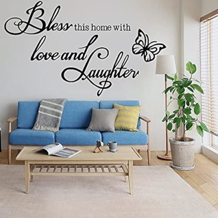 58x17CM Vægsticker Vægmærke Inspirerende Citater Velsign Dette Hjem Med Kærlighed Og Latter Vægsticker Vægmærker Til