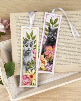 Stickpackung Lesezeichen Katze & Blumen 2-er Pack