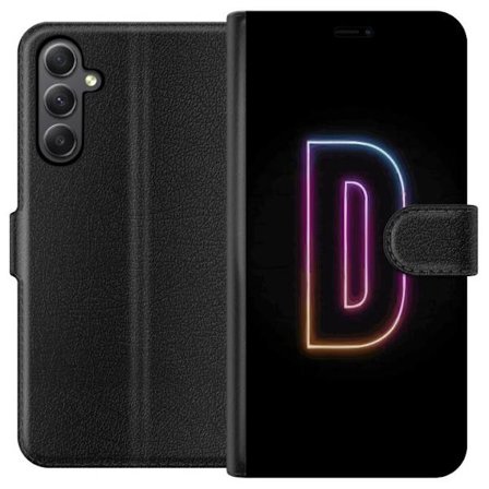 Kompatibel Tegnebogsetui til Samsung Samsung Galaxy A24 4G Minimalistisk neonbogstav D i farveskiftende lys mod sort baggrund i moderne digital design
