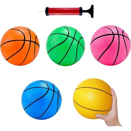 Mini Basketball, Fargerikt Mini Leketøy Basketballsett for Barn, Med 16cm Gummibasketball, Egnet for Innendørs og Utendørs Basketballkurv (5 Pakker) 1
