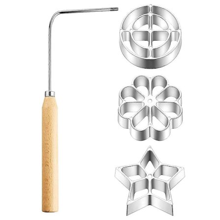 4-pak Rosett Kaka Bunuelos Værktøj, Kompatibelt med 3 udskiftelige hoveder, Aluminiumforme til bagning-FQ-