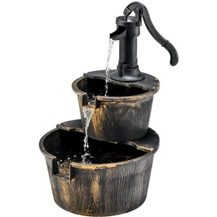 COSTWAY 2-nivå PP utomhus dekorativ trädgårdsfontän, med kraftfull pump, justerbart vattenflöde, vintage