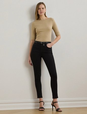 Lauren Ralph Lauren Stretch Cotton Boatneck Tee - Beige - XL