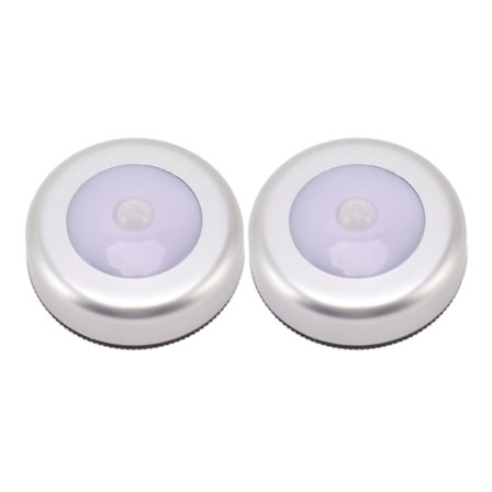 LED Bevegelsessensor Nattlys Øyebeskyttelse Liten Rund Induksjonslampe for Skap Skuff Sengesett med 2 Hvit