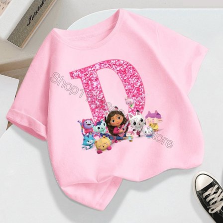 Uudet Gabby Dollhouses T-paidat lapsille Söpöt sarjakuvat kirjaimilla painettu lasten Topit Vauvan puuvilla lyhyet hihat 2024 Tyttöjen vaatteet