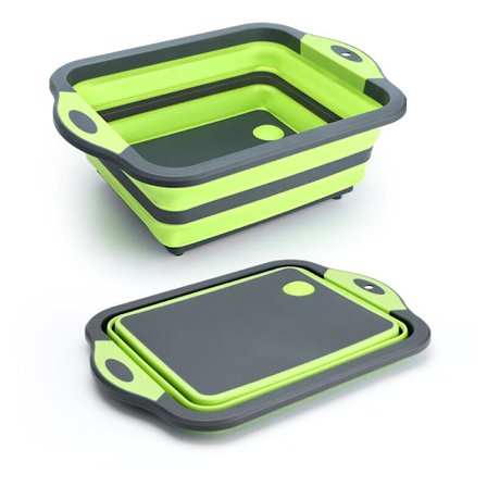 Hopfällbar Grön Silikon Skärbräda med Durkslag - Multifunktionell Diskbänk & Matsil, Kompatibel med Köksförvaring & Dränering