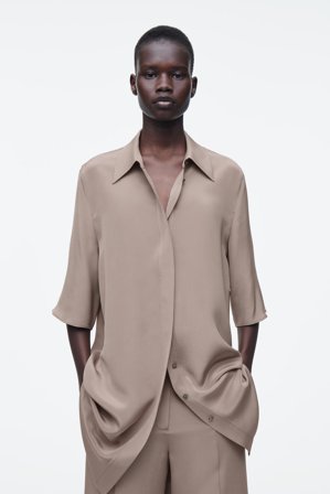 COS Women's Longline Silk Shirt in Beige