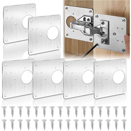 6 stk Rustfritt Stål Hengsel Reparasjonsplate Hengsel Reparasjonssett for Tre